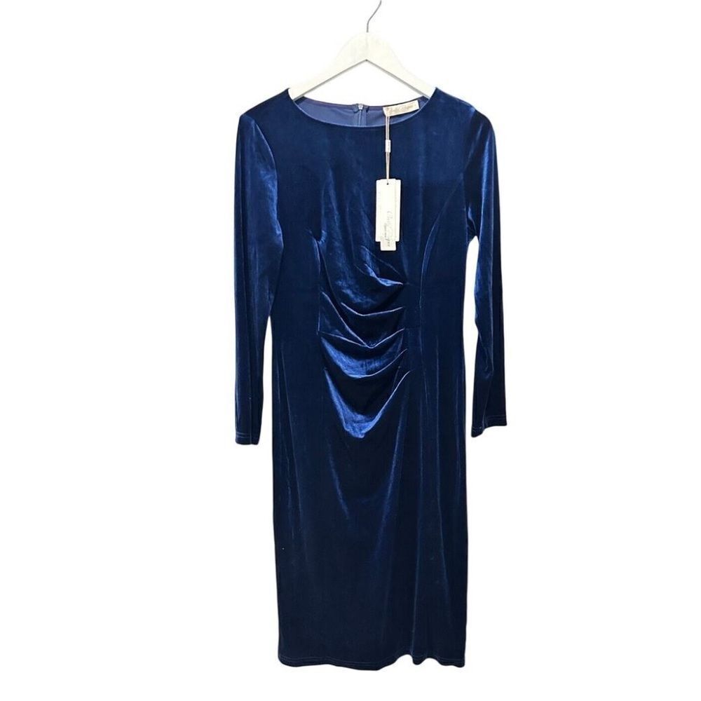 Blue Sheath Dress with Cowl Neck
